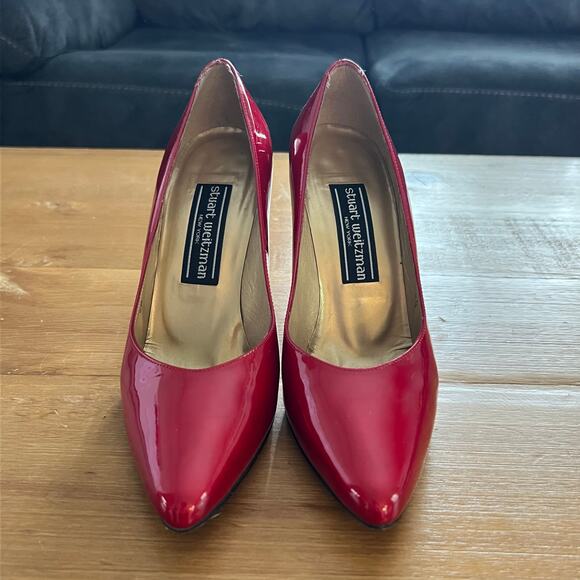 Stuart Weitzman Red Patent Leather Pumps Heels Women’s Size 6.5 Pointed Classic - Picture 3 of 6